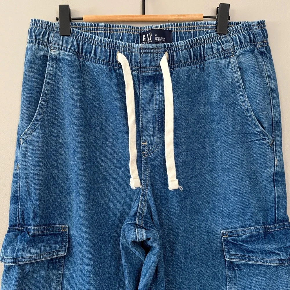 GAP Wide Leg Cargo Jeans High Rise Medium Blue Wash Size‎ Medium